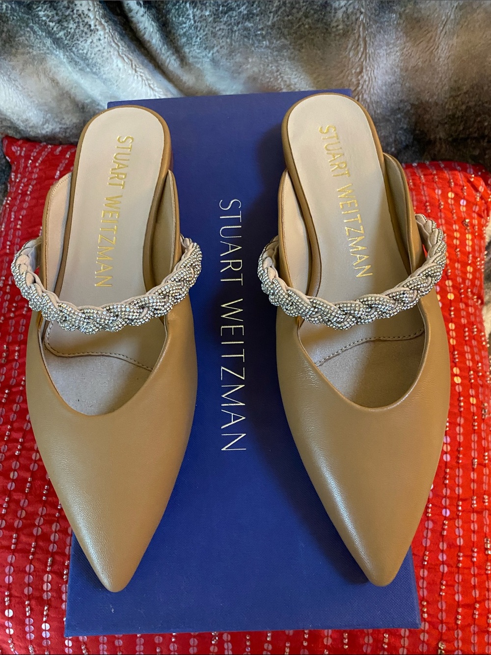Stuart Weitzman Sparkling Crystal Braid Low Heel Mules NWT